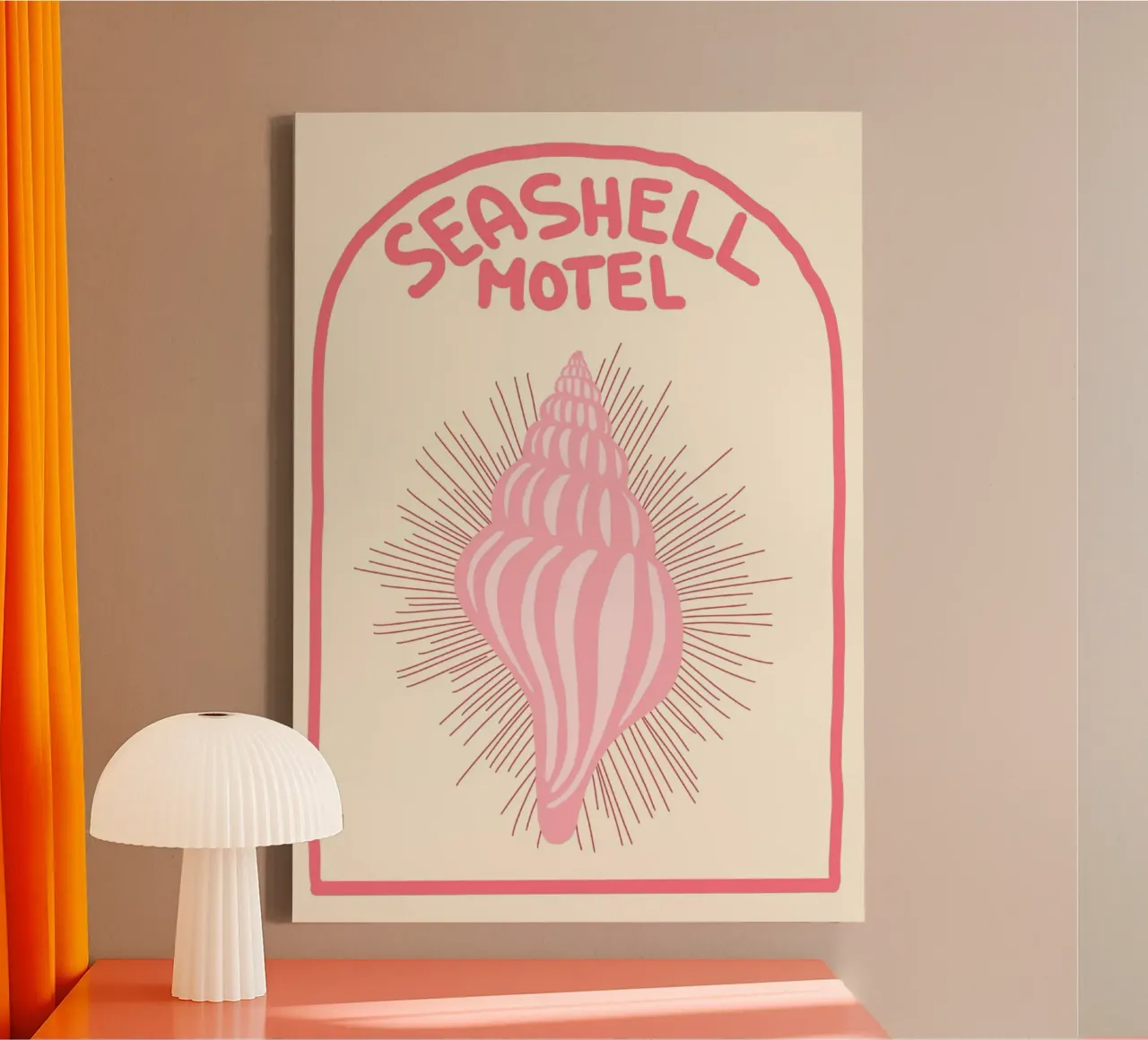 Seashell Motel, Vintage Reisposter, Boho Kunst canvas met Baklijst van vintagepod