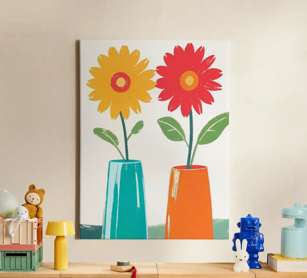 Garbera bloemenvaas canvas met Baklijst van PREKETEWE