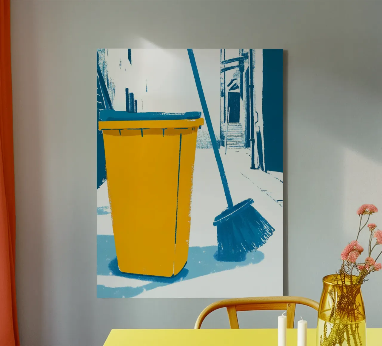 Trash Can and Broom canvas with Floater frame by PREKETEWE