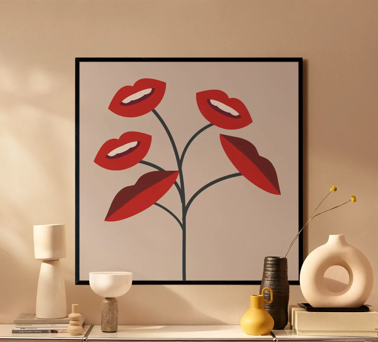 Labbra di fiori 3 poster con telaio in plastica da Little Dean