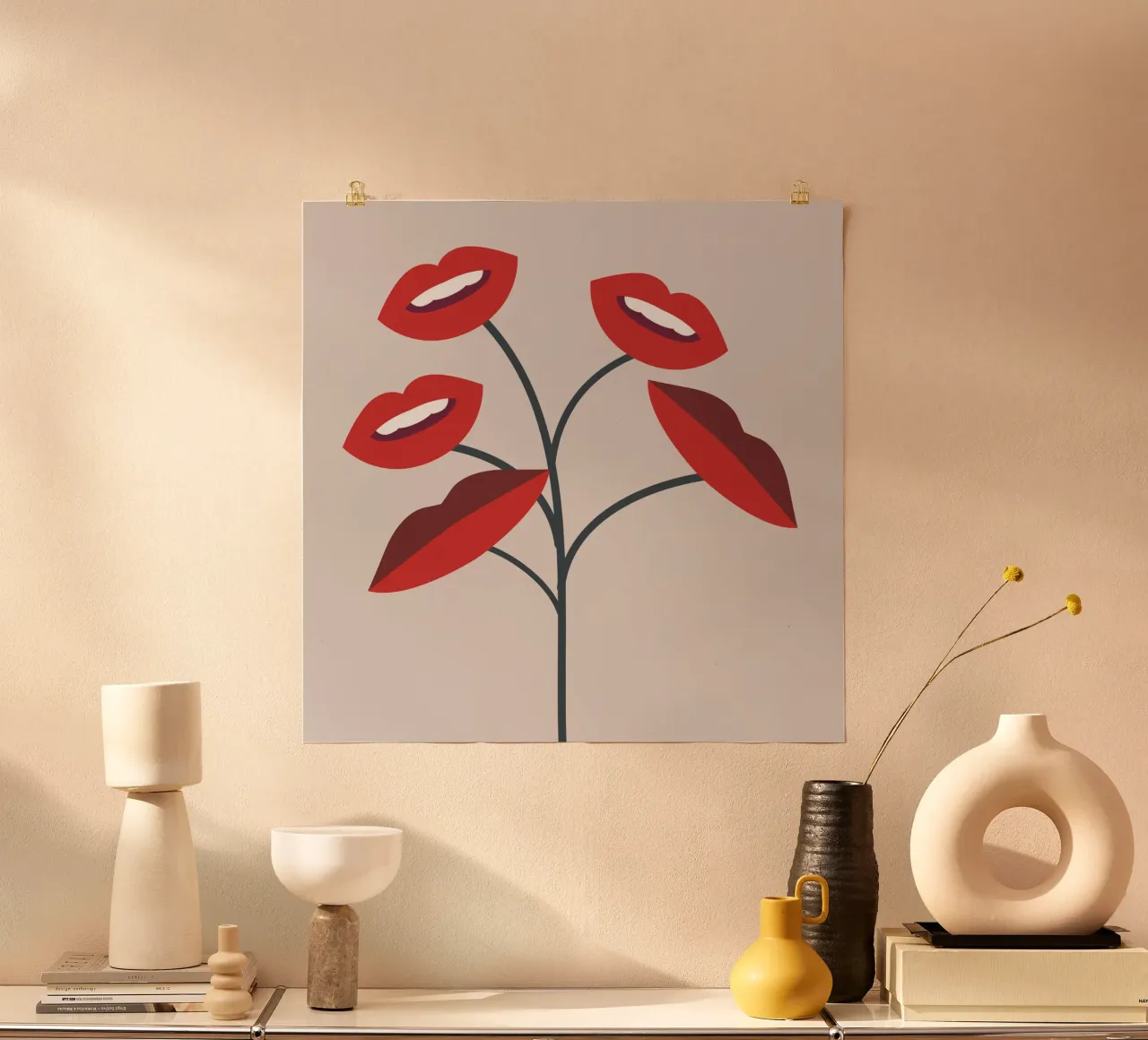 Labbra di fiori 3 poster con telaio in plastica da Little Dean