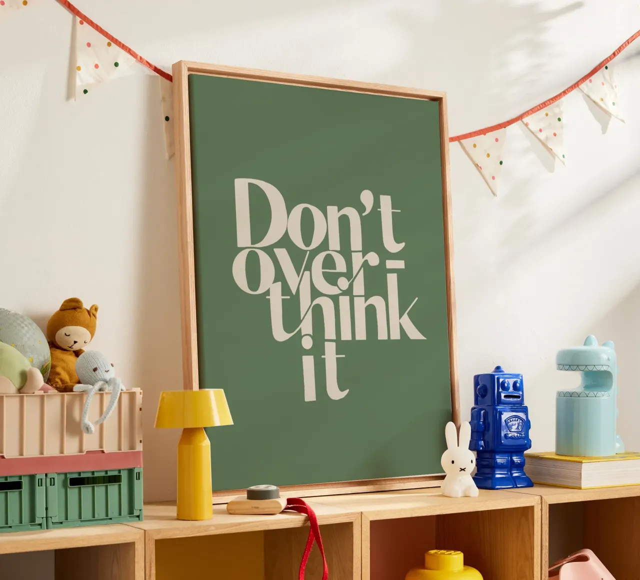 Don’t Overthink It – Motivational Typography Wall Art canvas with Floater frame by maluniq
