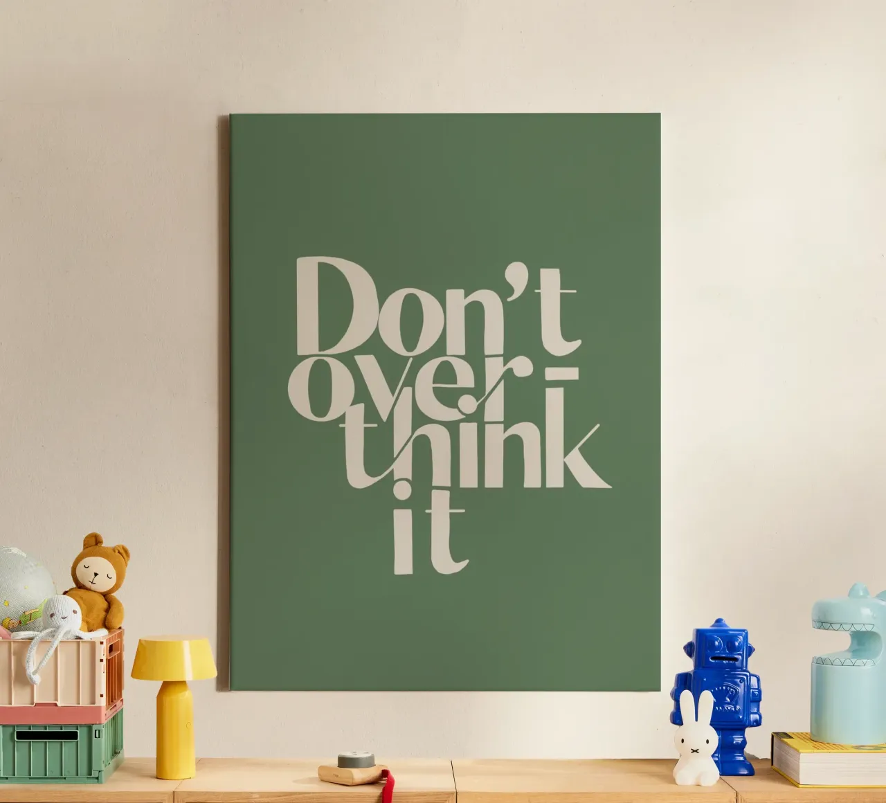 Don’t Overthink It – Motivational Typography Wall Art canvas with Floater frame by maluniq