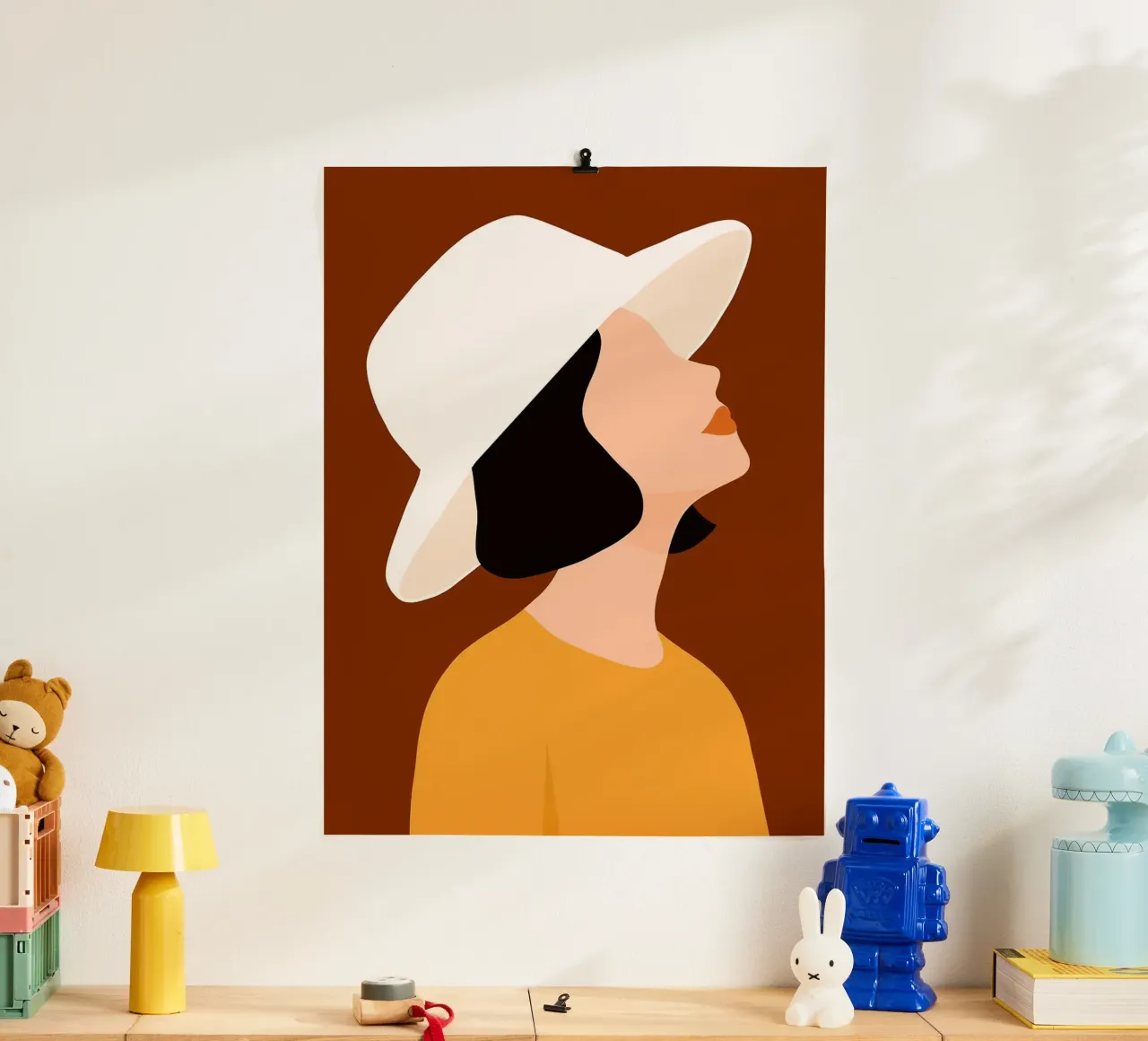 Donna con cappello Arte minimalista poster da Liam Johnson