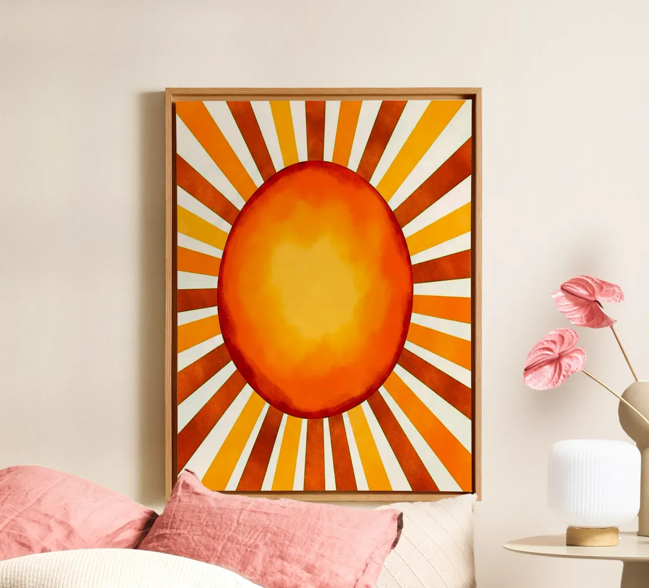 Cerchio giallo Sunburst tela con Cornice a cassetta da Liam Johnson