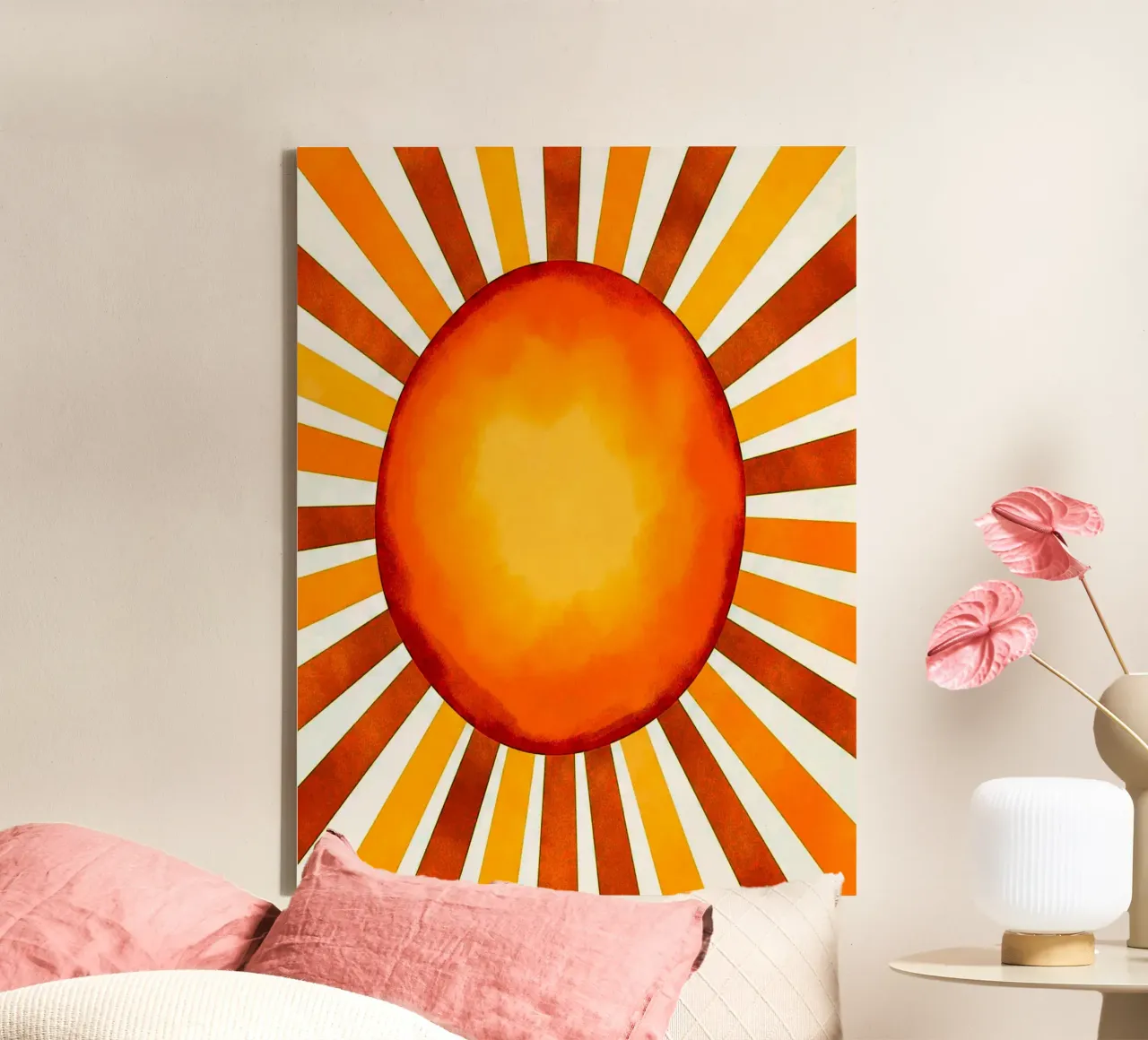 Cerchio giallo Sunburst tela con Cornice a cassetta da Liam Johnson