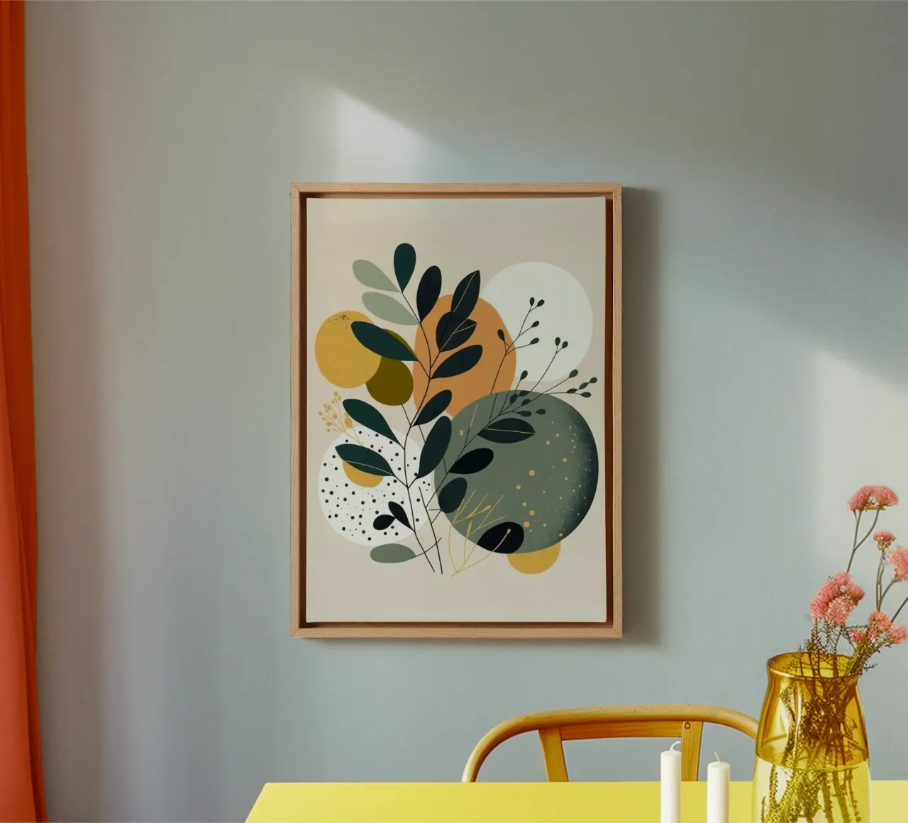 branch leaf circle shape canvas with Floater frame by carsa