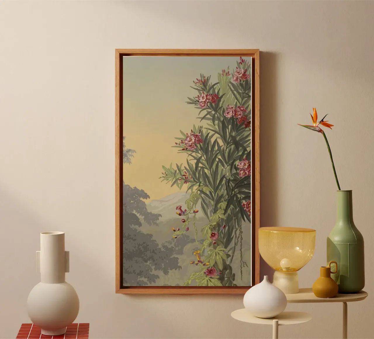 shadow of tree on wall canvas with Floater frame by carsa