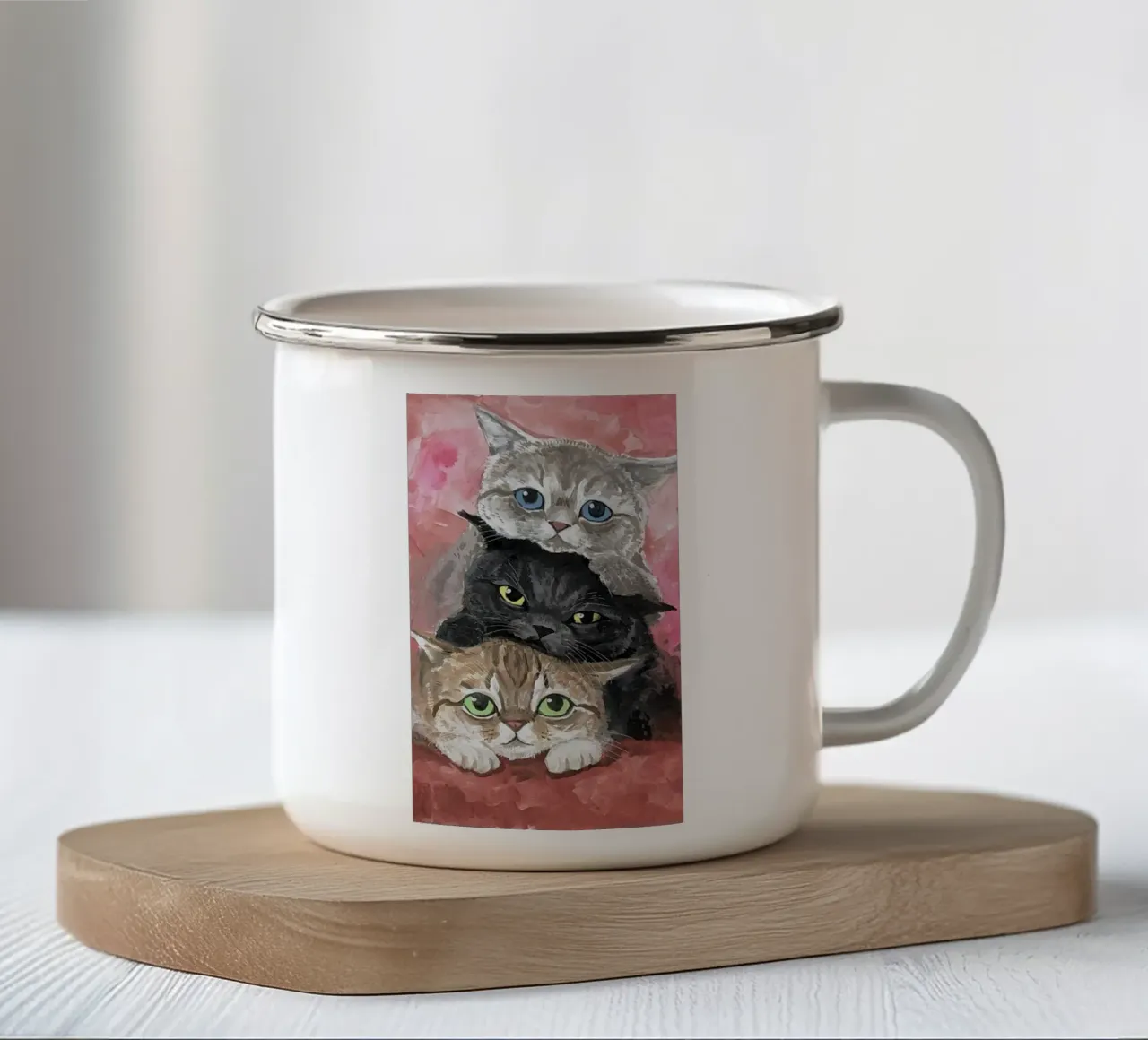 three kitty tazza in smalto da kichin