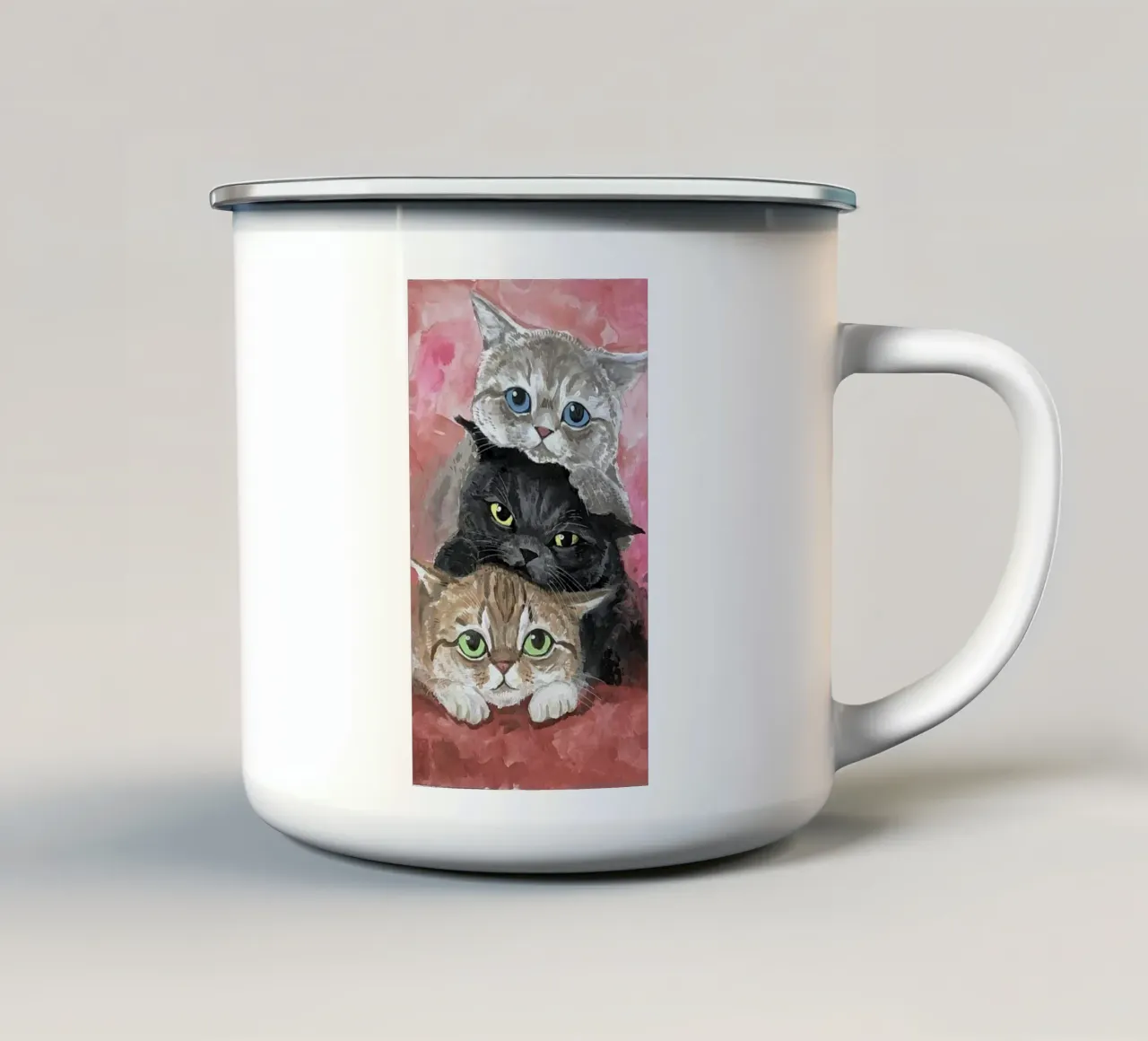 three kitty tazza in smalto da kichin