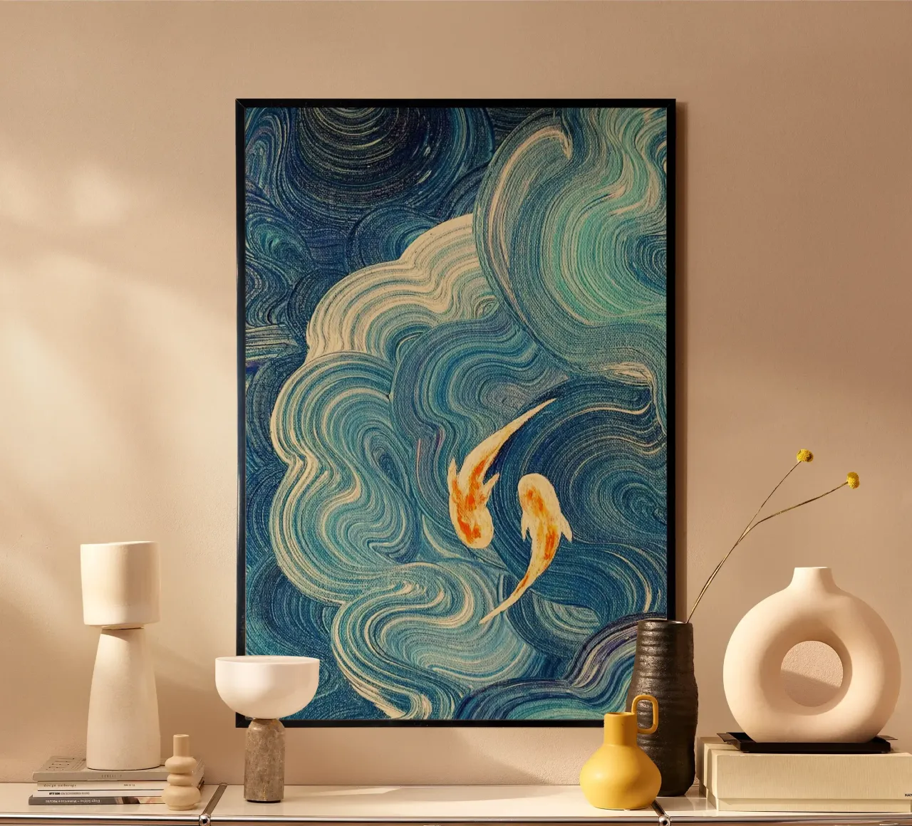 curve line couple fish poster con telaio in alluminio da carsa