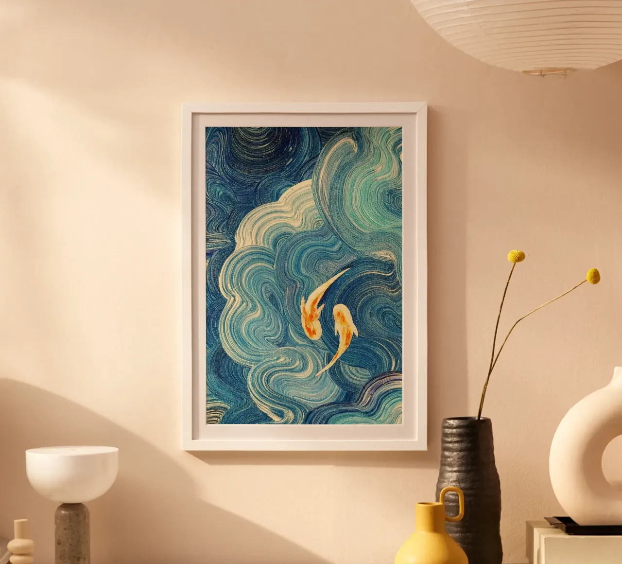 curve line couple fish poster con telaio in alluminio da carsa