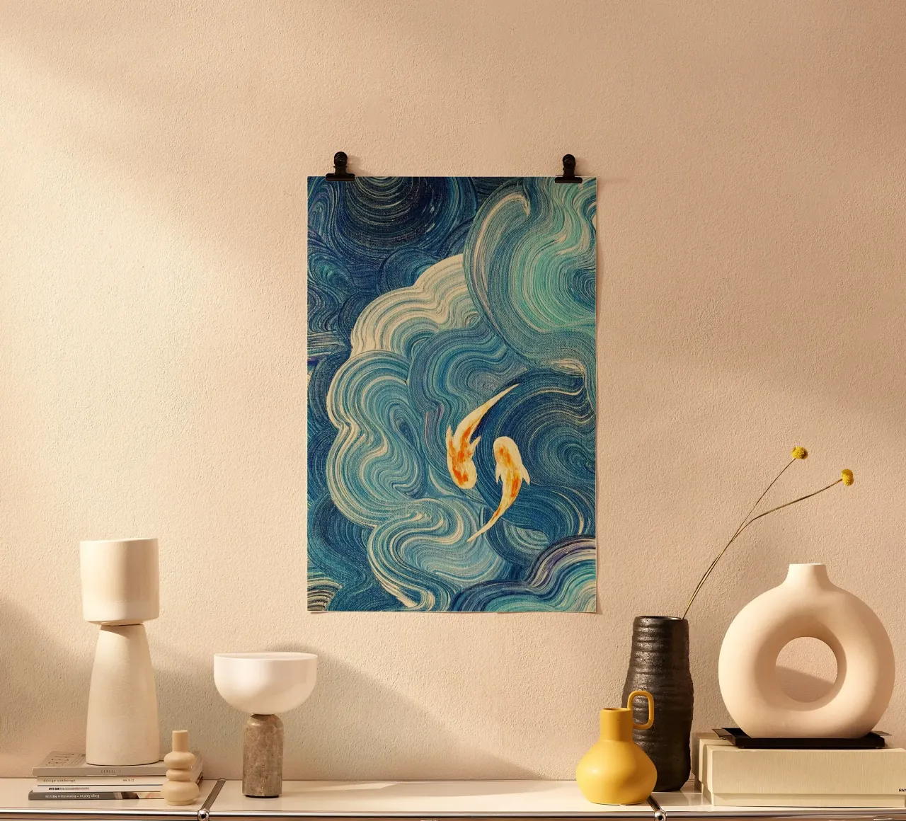 curve line couple fish poster con telaio in alluminio da carsa