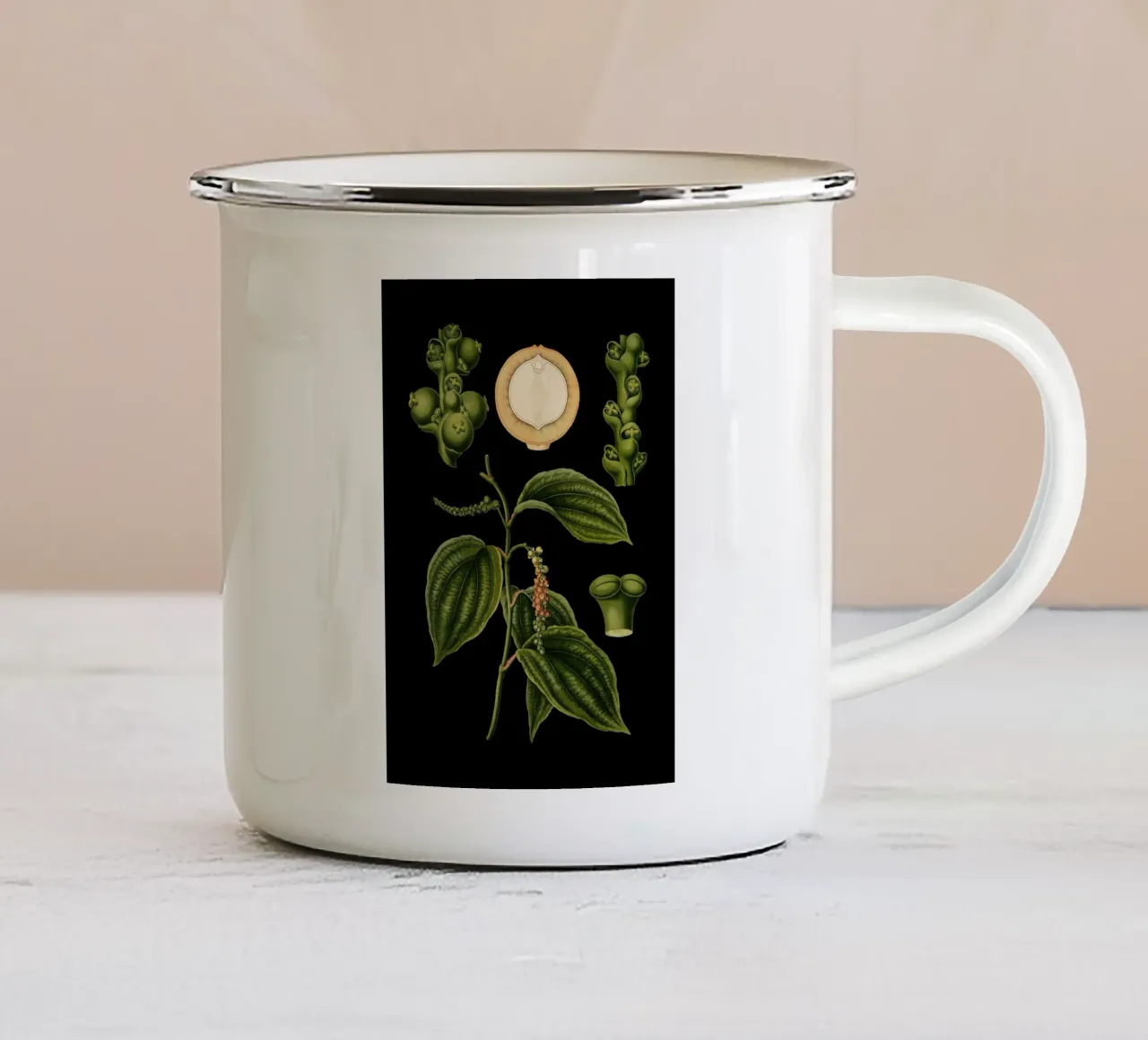 Vintage Bollmann 3 Schwarzer Pfeffer tazza in smalto da Vintage Print Collection