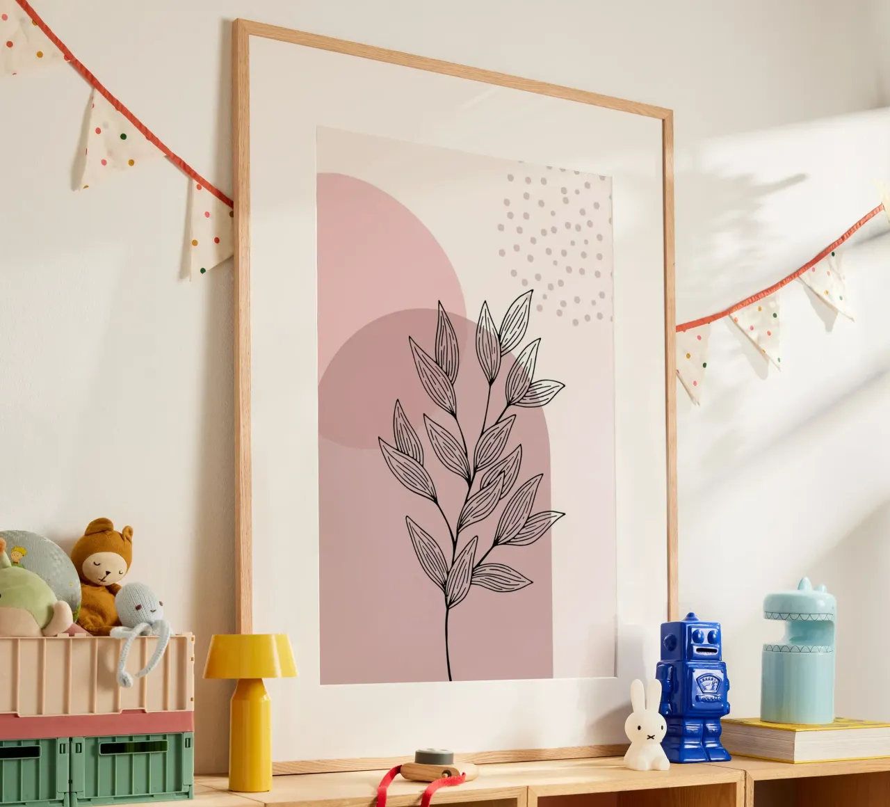 shape pink line poster con telaio in alluminio da lily