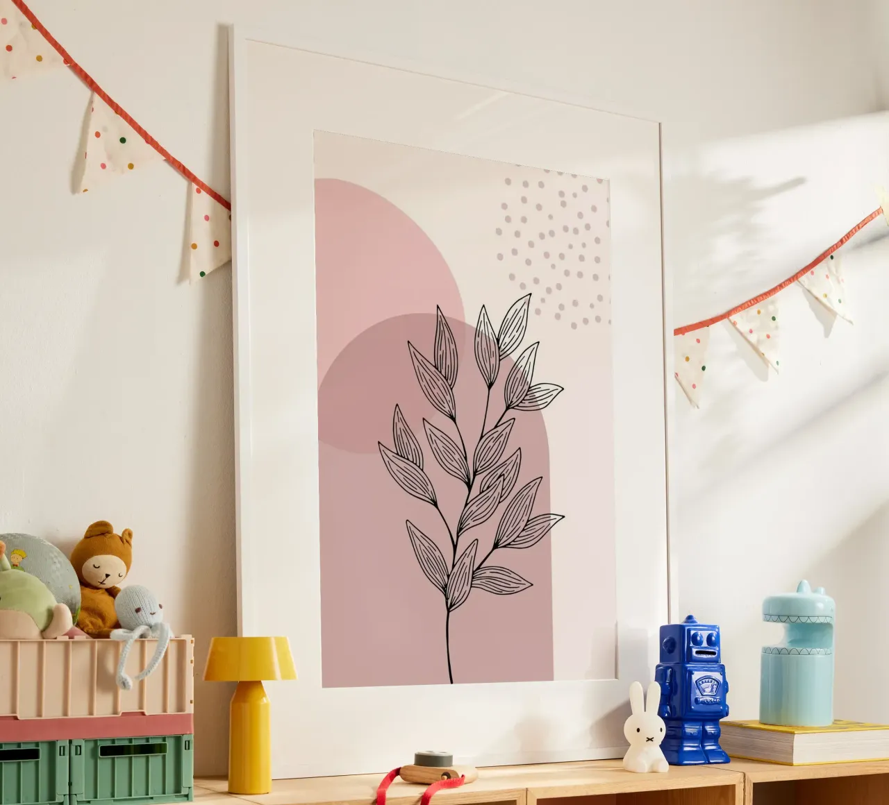 shape pink line poster con telaio in alluminio da lily
