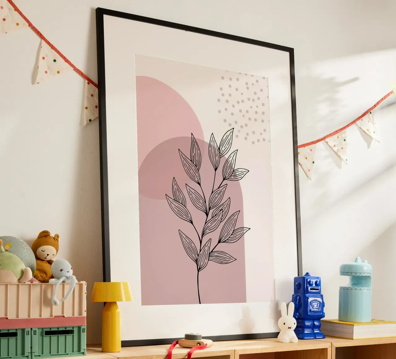 shape pink line poster con telaio in alluminio da lily