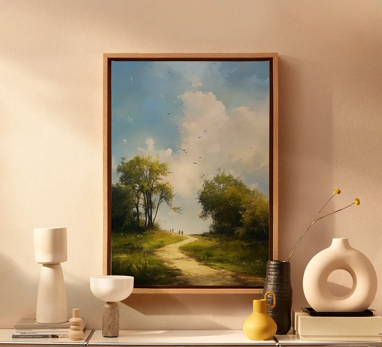 curve line nature forest canvas with Floater frame by lily