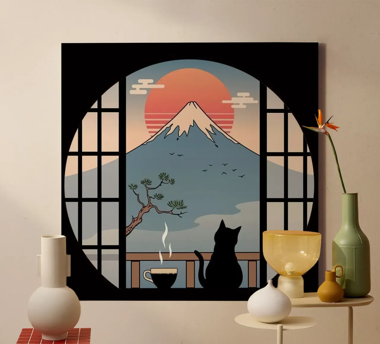chill cat with nature coffee tela con Cornice a cassetta da lily