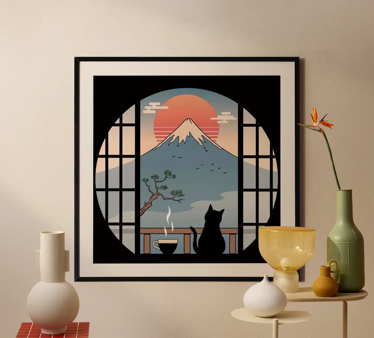 chill cat with nature coffee poster da lily