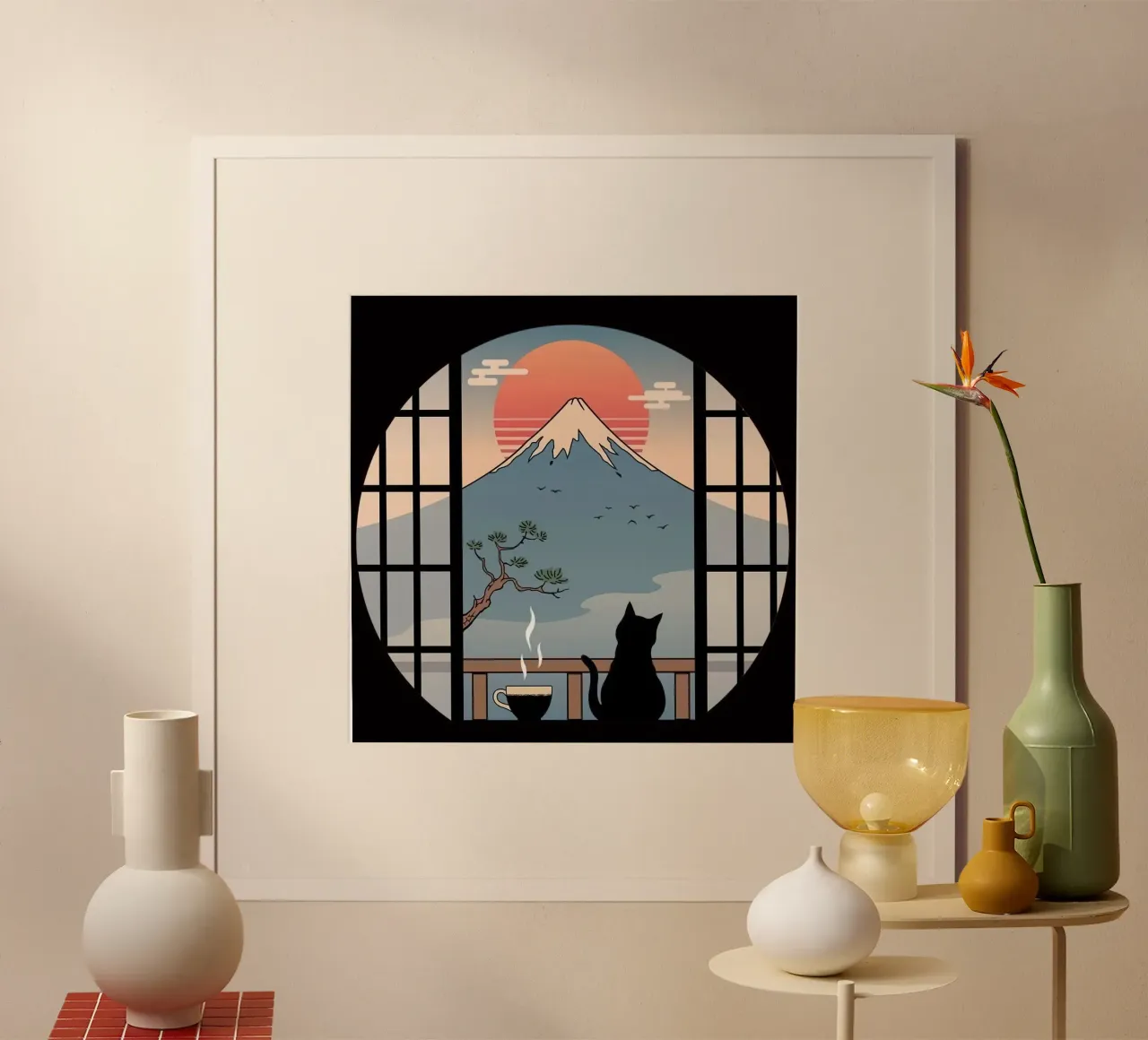 chill cat with nature coffee poster da lily