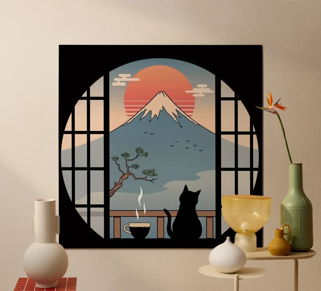 chill cat with nature coffee poster da lily