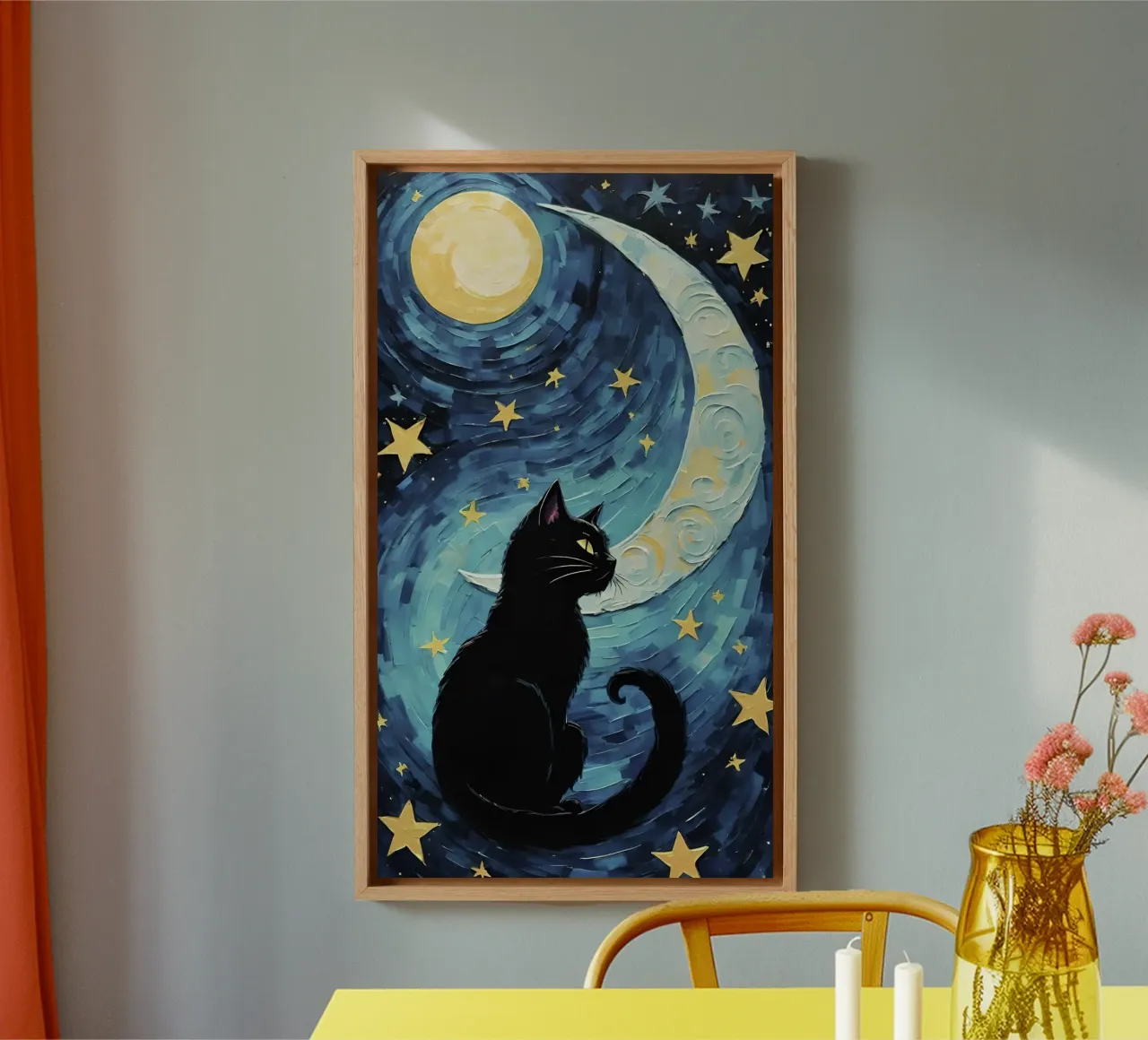 cat and moon tela con Cornice a cassetta da miracle
