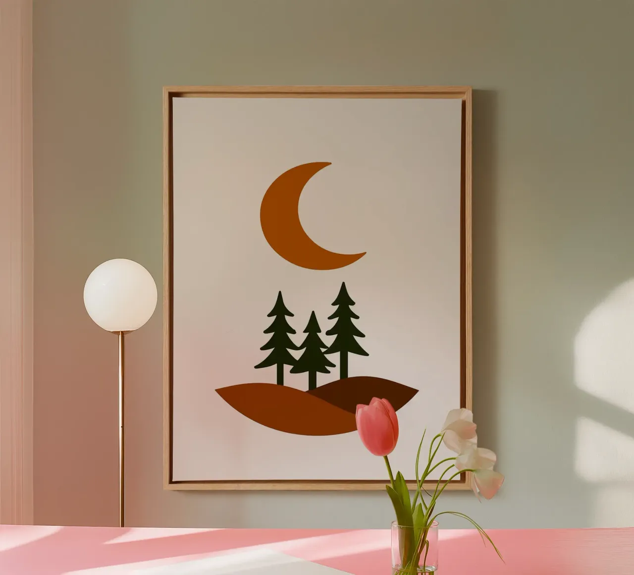 Minimalist Moon and Trees Landscape canvas with Floater frame by Olivia Gagnon