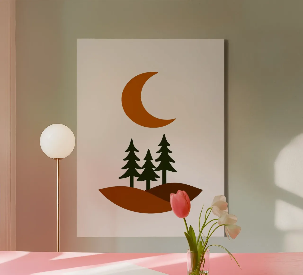 Minimalist Moon and Trees Landscape canvas with Floater frame by Olivia Gagnon