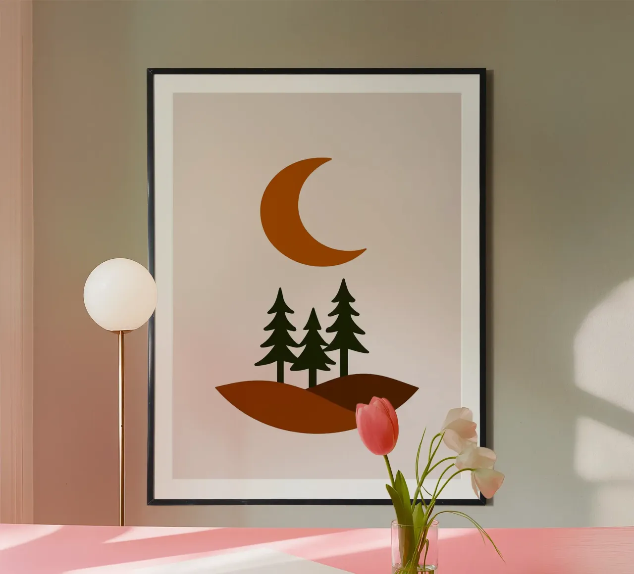 Paesaggio minimalista con luna e alberi poster da Olivia Gagnon