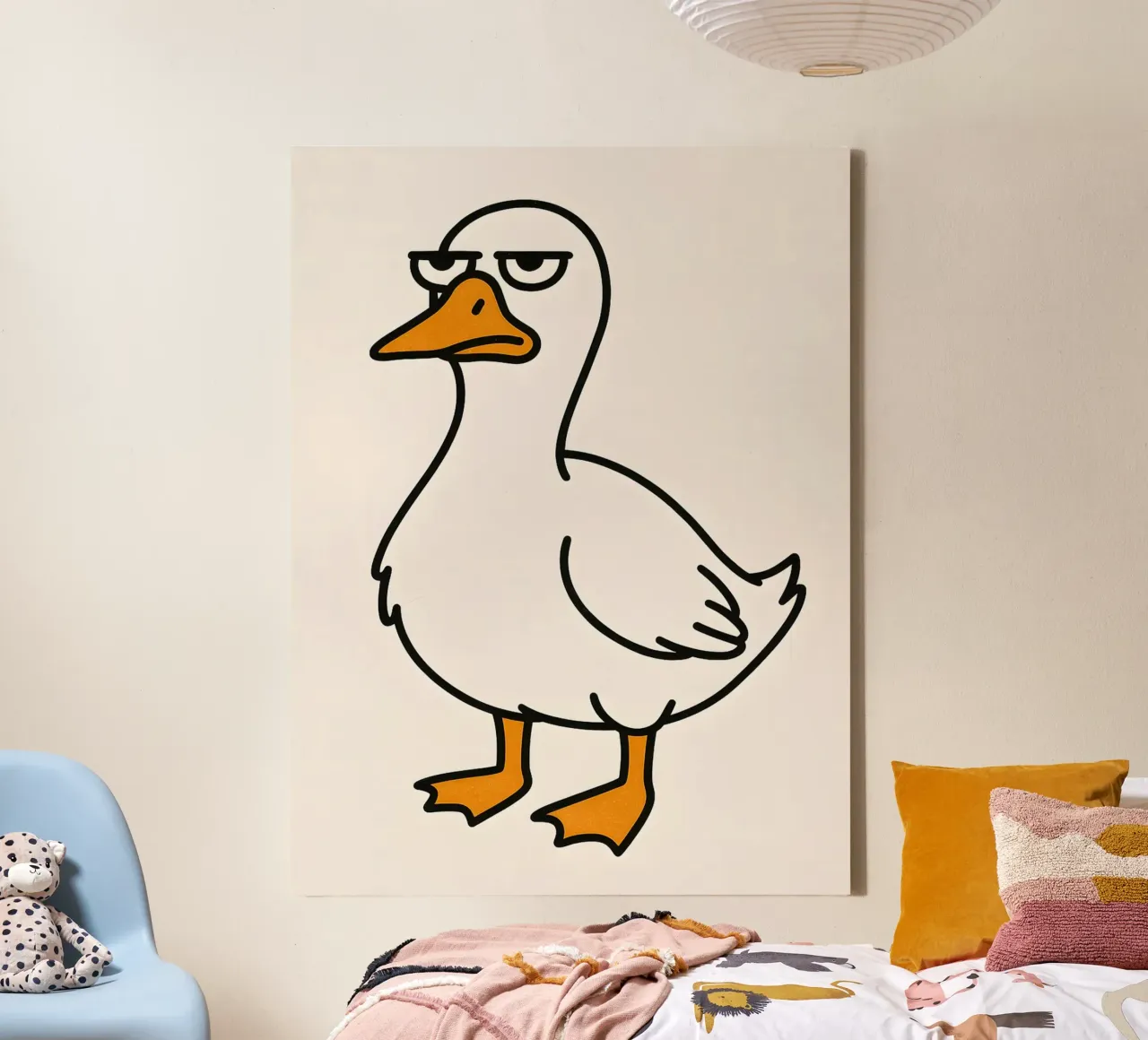 Grumpy Duck Cartoon – Funny Minimalist Animal Art for Humor canvas with Floater frame by Olivia Gagnon