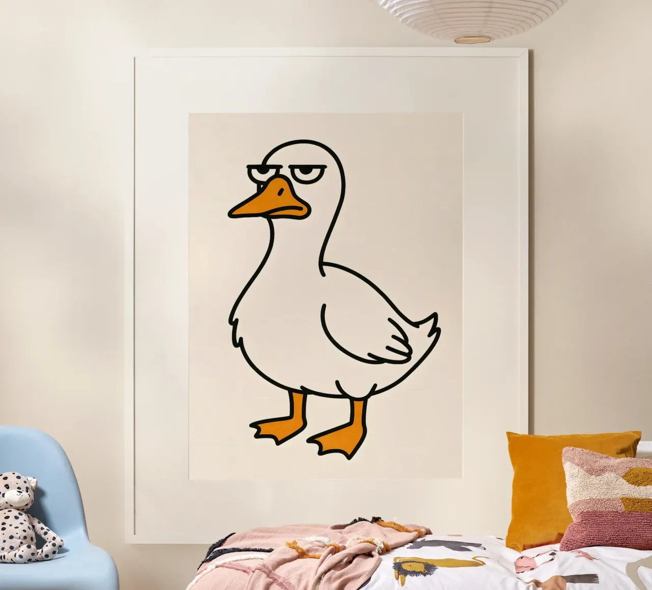 Grumpy Duck Cartoon – Funny Minimalist Animal Art for Humor poster by Olivia Gagnon