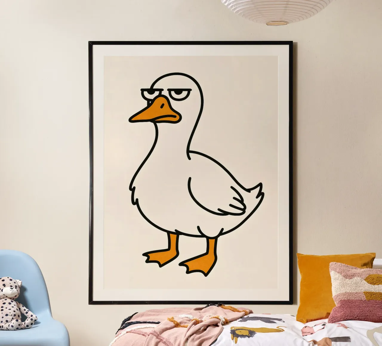Grumpy Duck Cartoon – Funny Minimalist Animal Art for Humor poster by Olivia Gagnon
