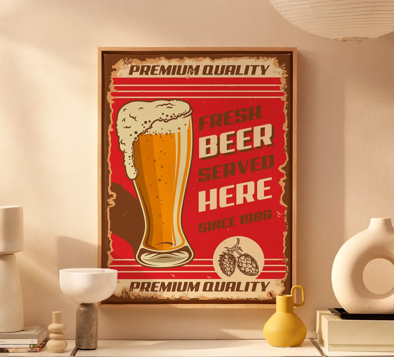 Birra fresca servita qui tela con Cornice a cassetta da Anna Müller