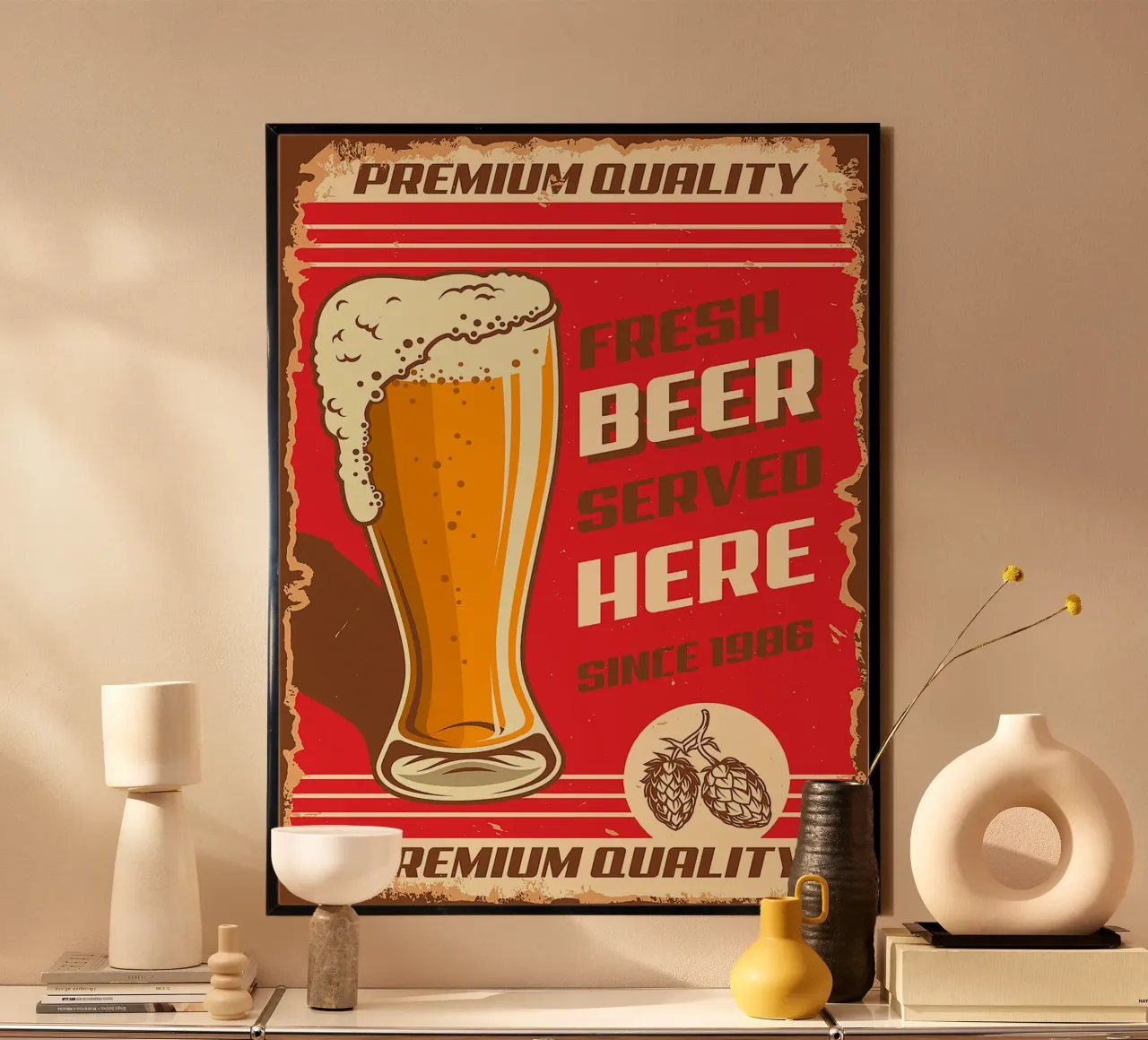 Birra fresca servita qui poster da Anna Müller