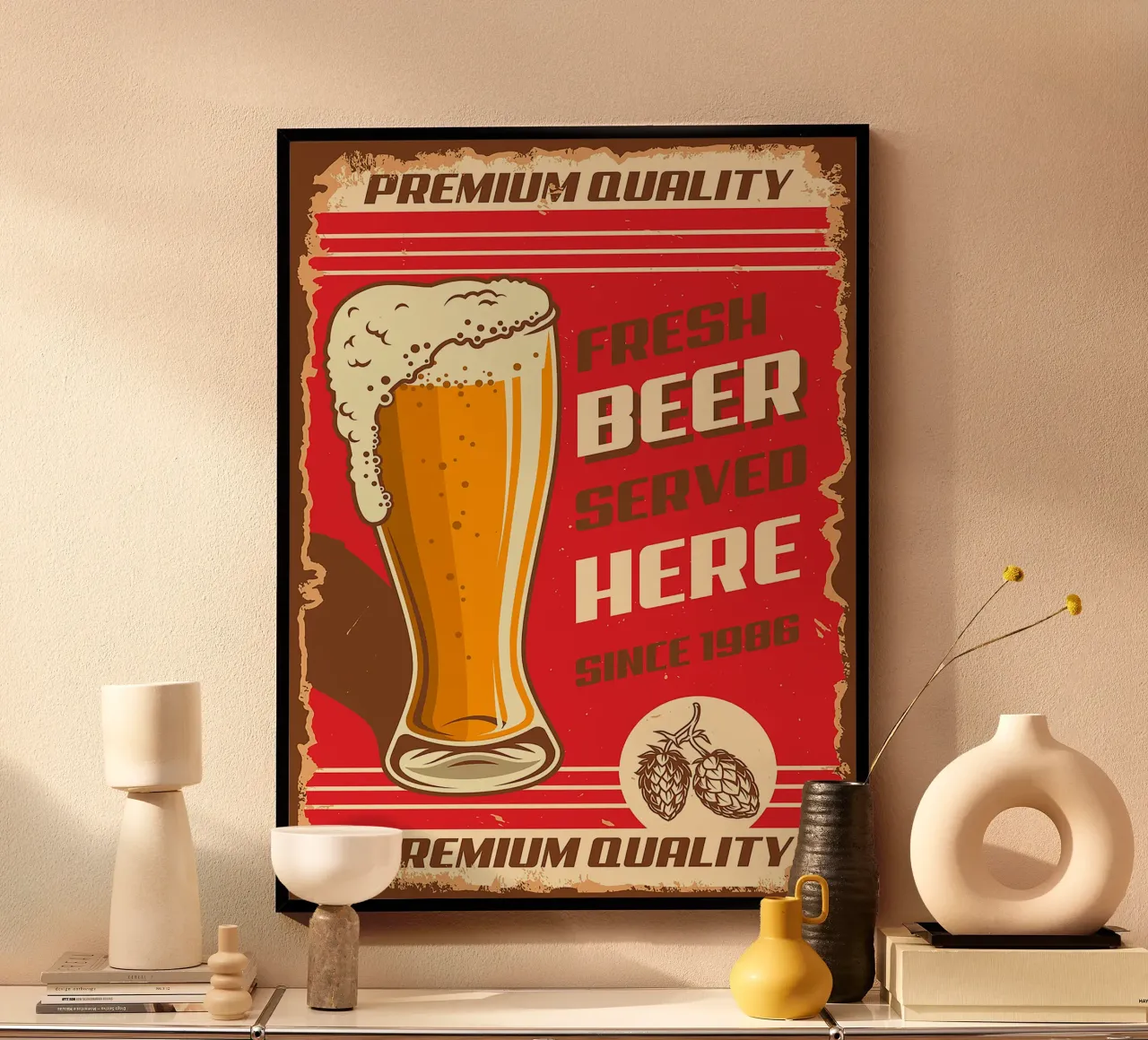 Birra fresca servita qui poster da Anna Müller