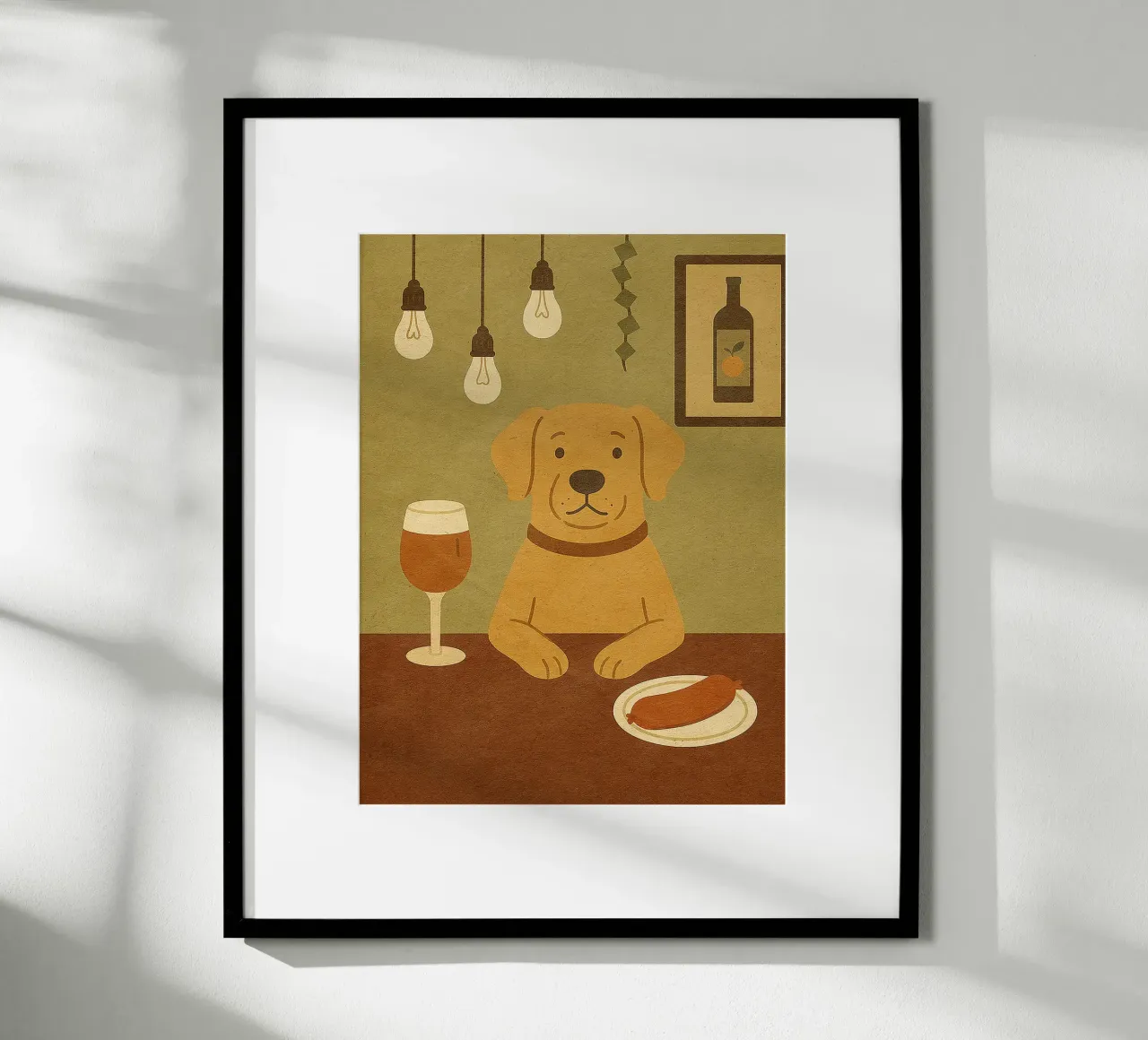 Cane al bar con vino e salsiccia poster da Anna Müller