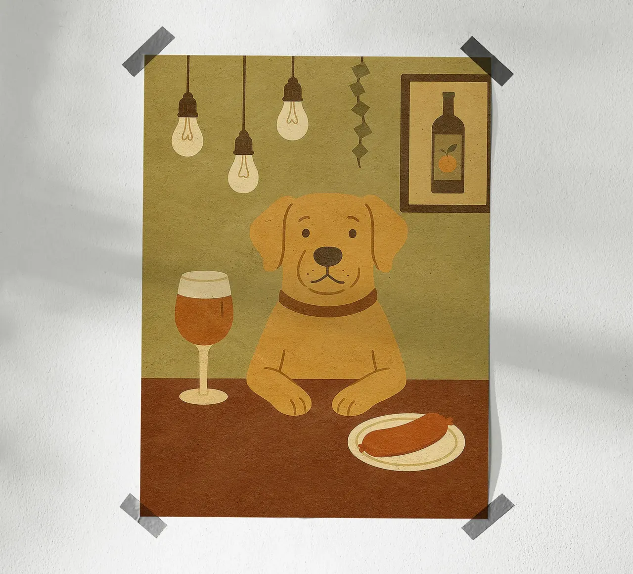 Cane al bar con vino e salsiccia poster da Anna Müller