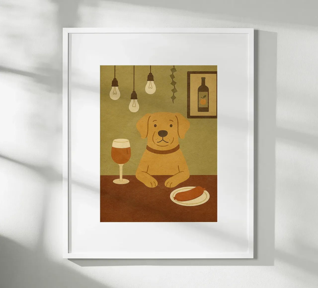 Cane al bar con vino e salsiccia poster da Anna Müller