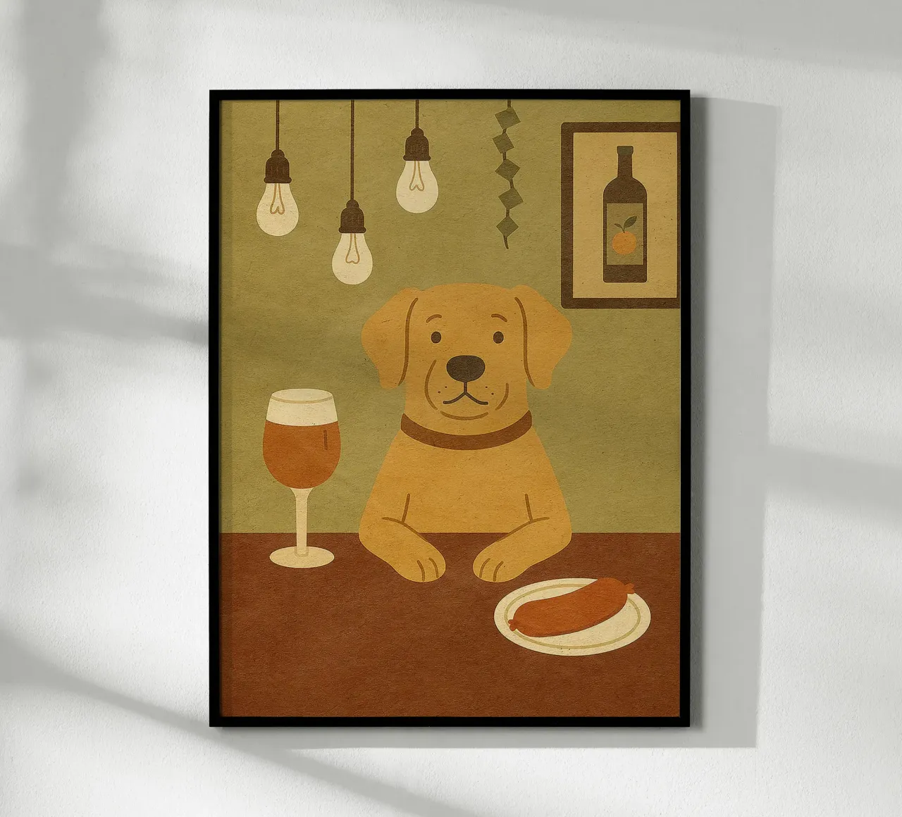 Cane al bar con vino e salsiccia poster da Anna Müller