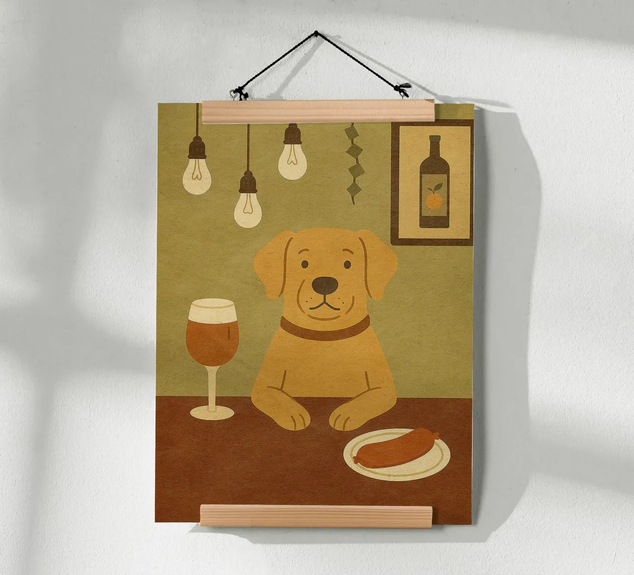 Cane al bar con vino e salsiccia poster da Anna Müller