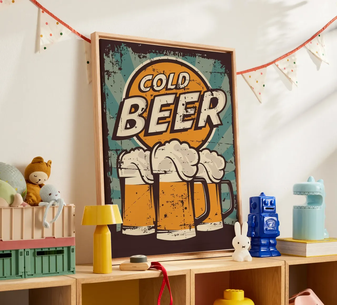 Koud Bier Vintage Poster canvas met Baklijst van Hannah Meyer