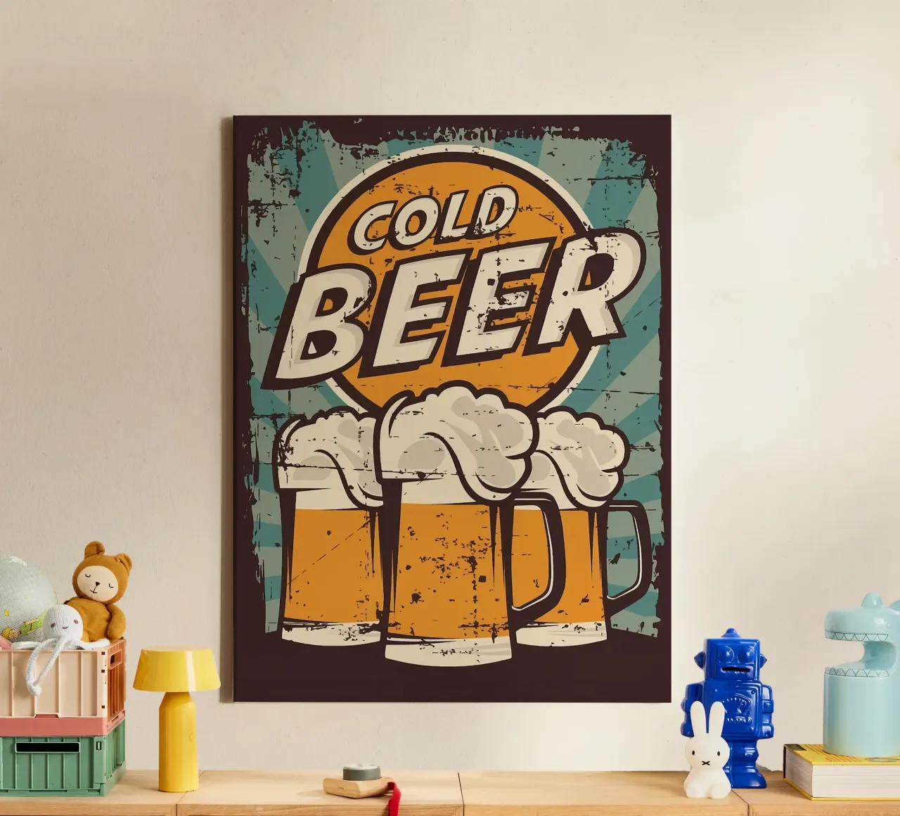 Koud Bier Vintage Poster canvas met Baklijst van Hannah Meyer