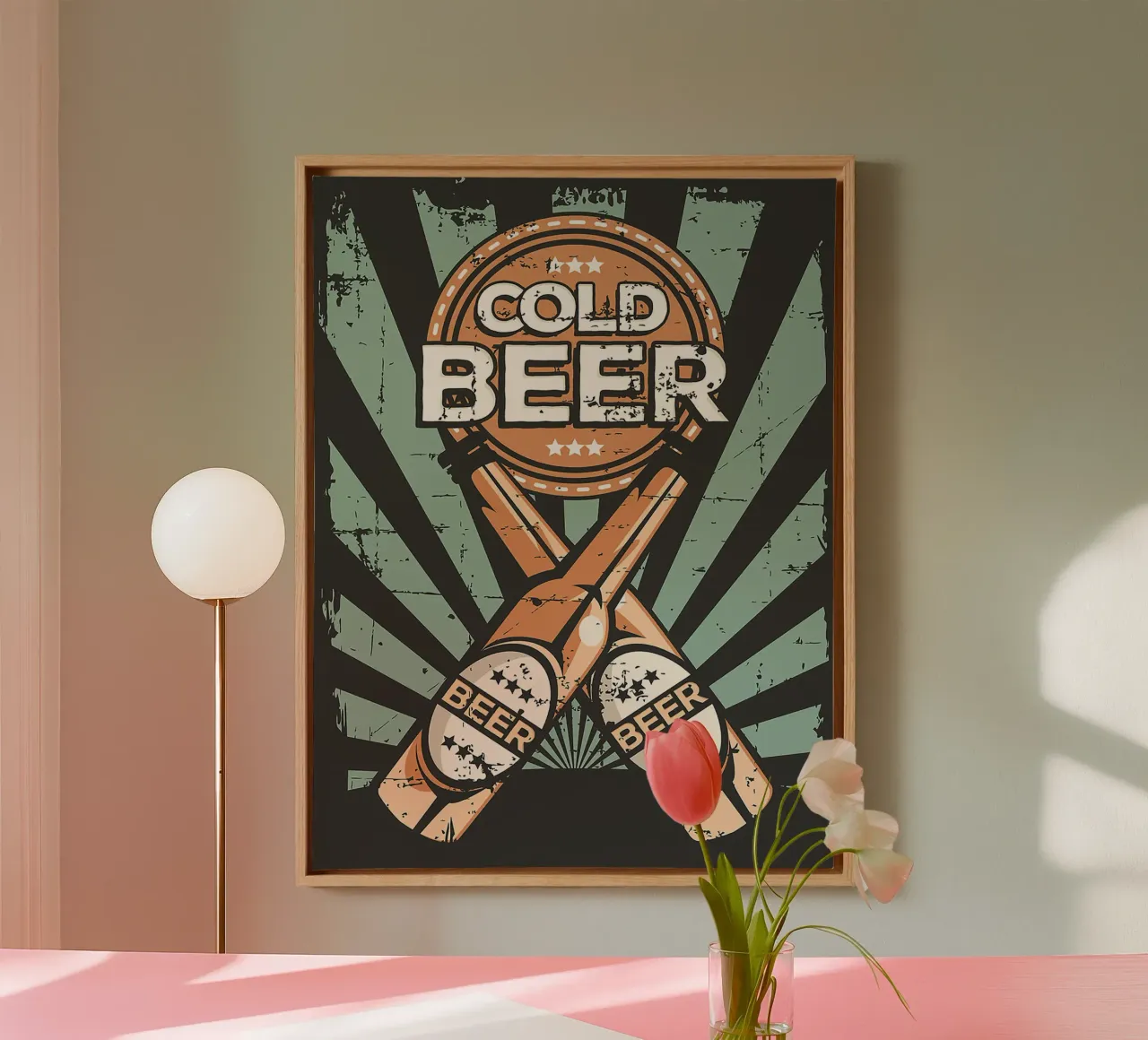 Koud Bier Vintage Poster canvas met Baklijst van Hannah Meyer