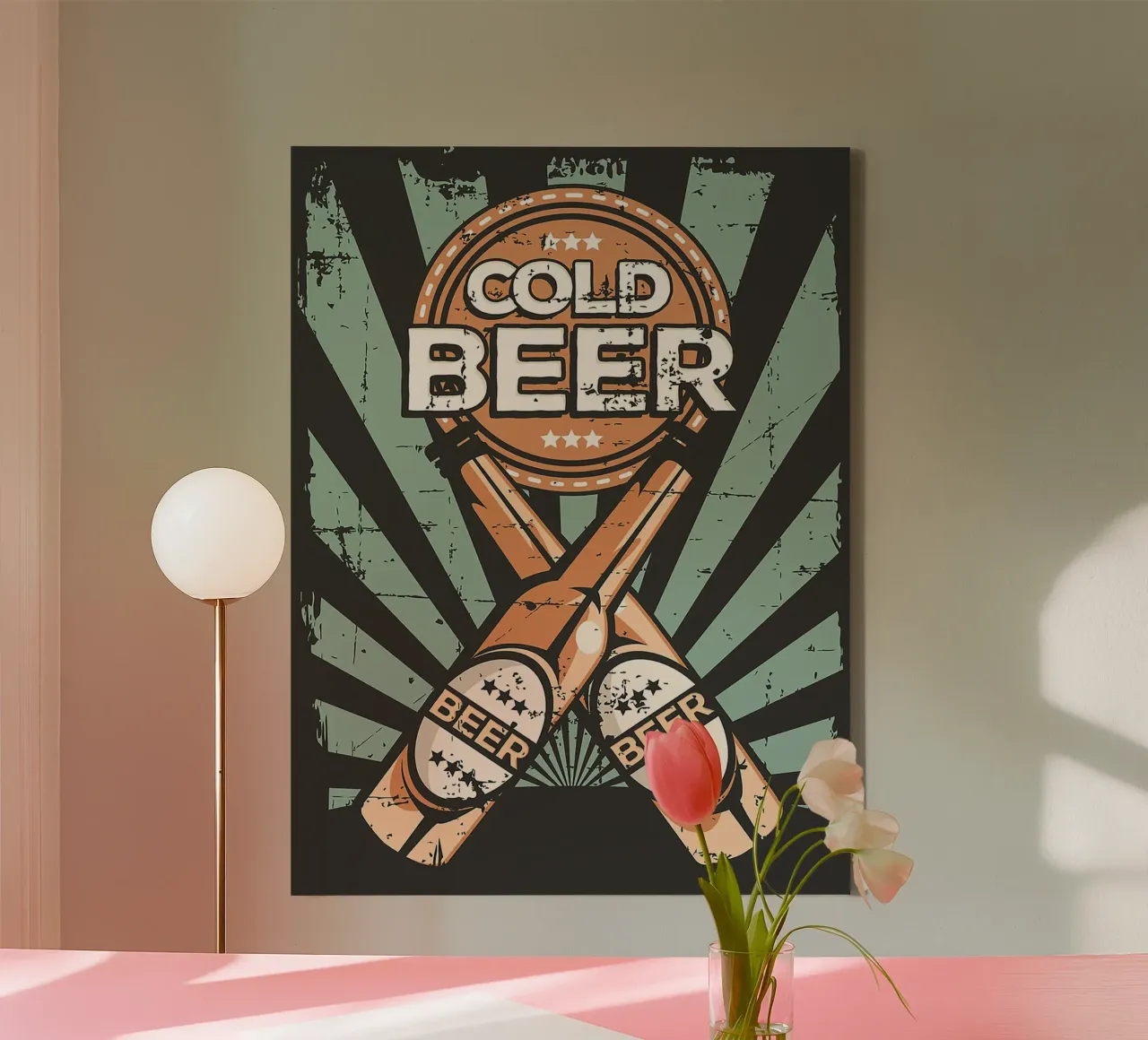 Koud Bier Vintage Poster canvas met Baklijst van Hannah Meyer