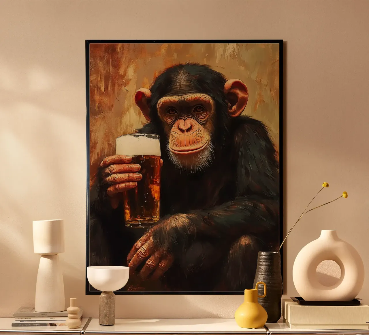 Scimpanzé con birra poster da Hannah Meyer