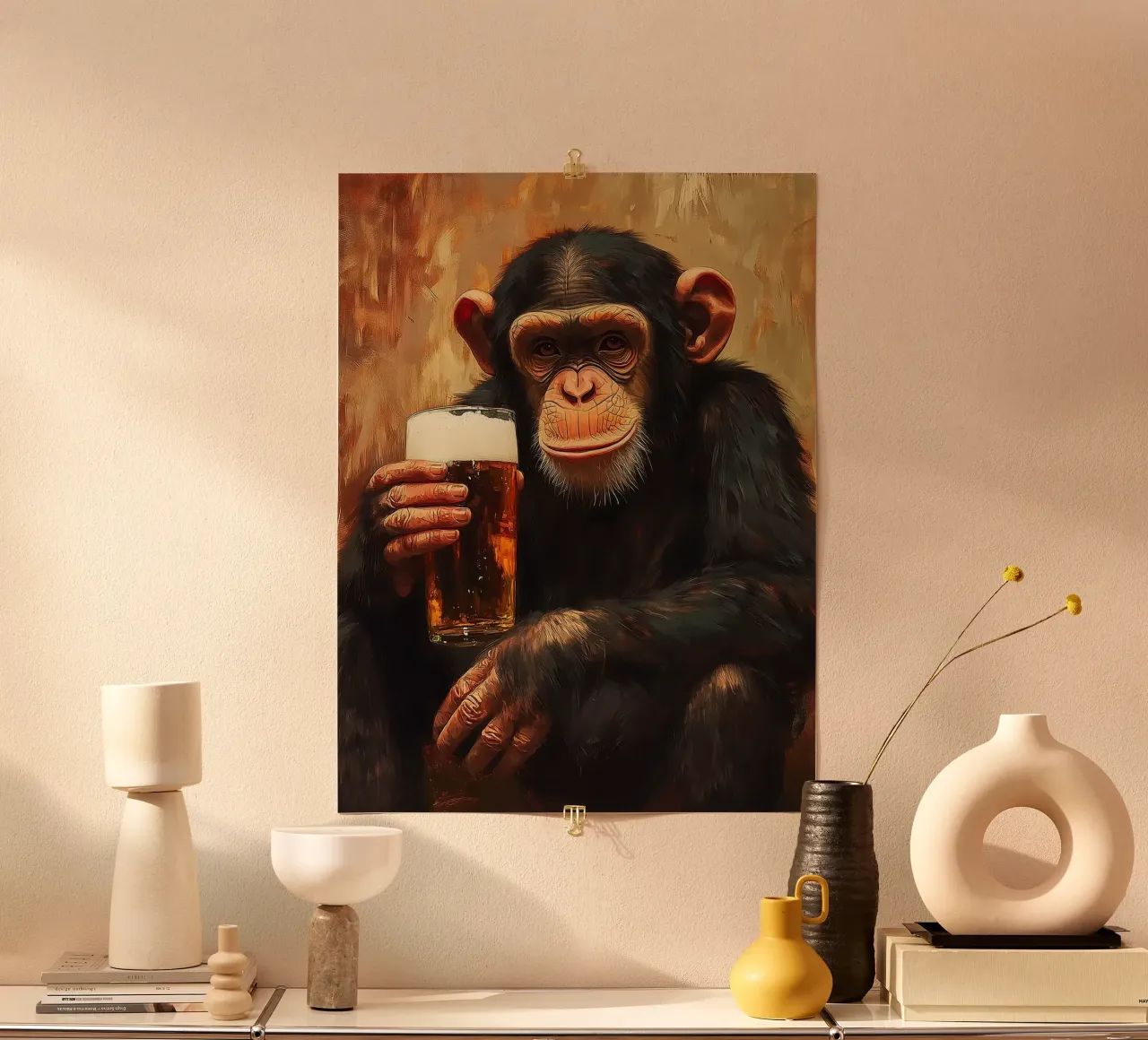 Scimpanzé con birra poster da Hannah Meyer