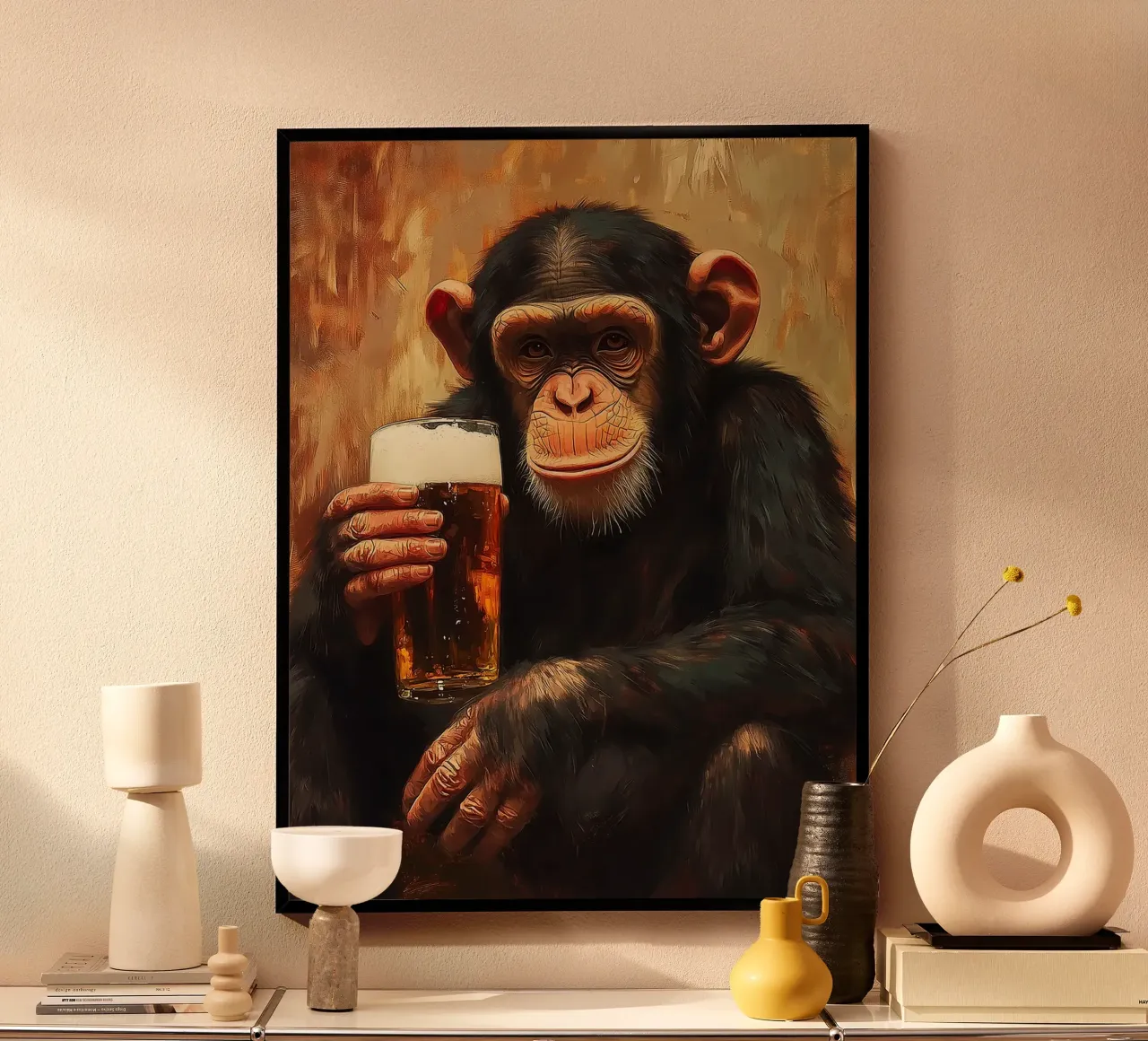 Scimpanzé con birra poster da Hannah Meyer