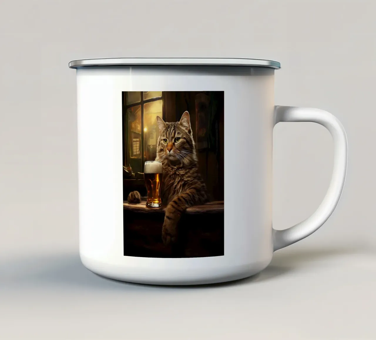 gatto nella birra del bar tazza in smalto da Hannah Meyer