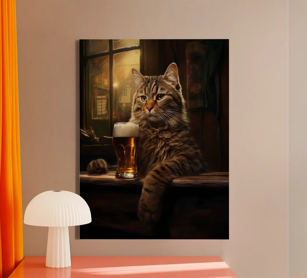 chat dans un bar bière toile avec Caisse américaine de Hannah Meyer